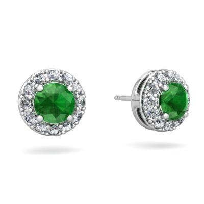 Boucles D'oreilles Clous Halo Emeraude Verte Et Diamants 5 Carats Or Blanc 14K - HarryChadEnt.FR