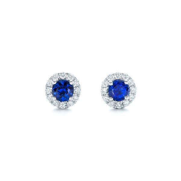 Boucles D'oreilles Clous Or Blanc 14K 3.24 Carats Saphir Et Diamants Neuf - HarryChadEnt.FR