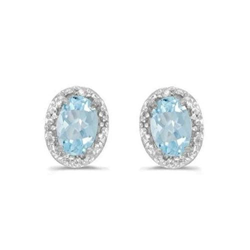 Boucles D'oreilles Clous Ovale Aigue-Marine Avec Diamants 6 Ct Or Blanc 14K - HarryChadEnt.FR