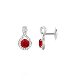 Boucles D'oreilles Clous Pour Femme En Or Blanc 14K Rubis Et Diamants 7 Carats