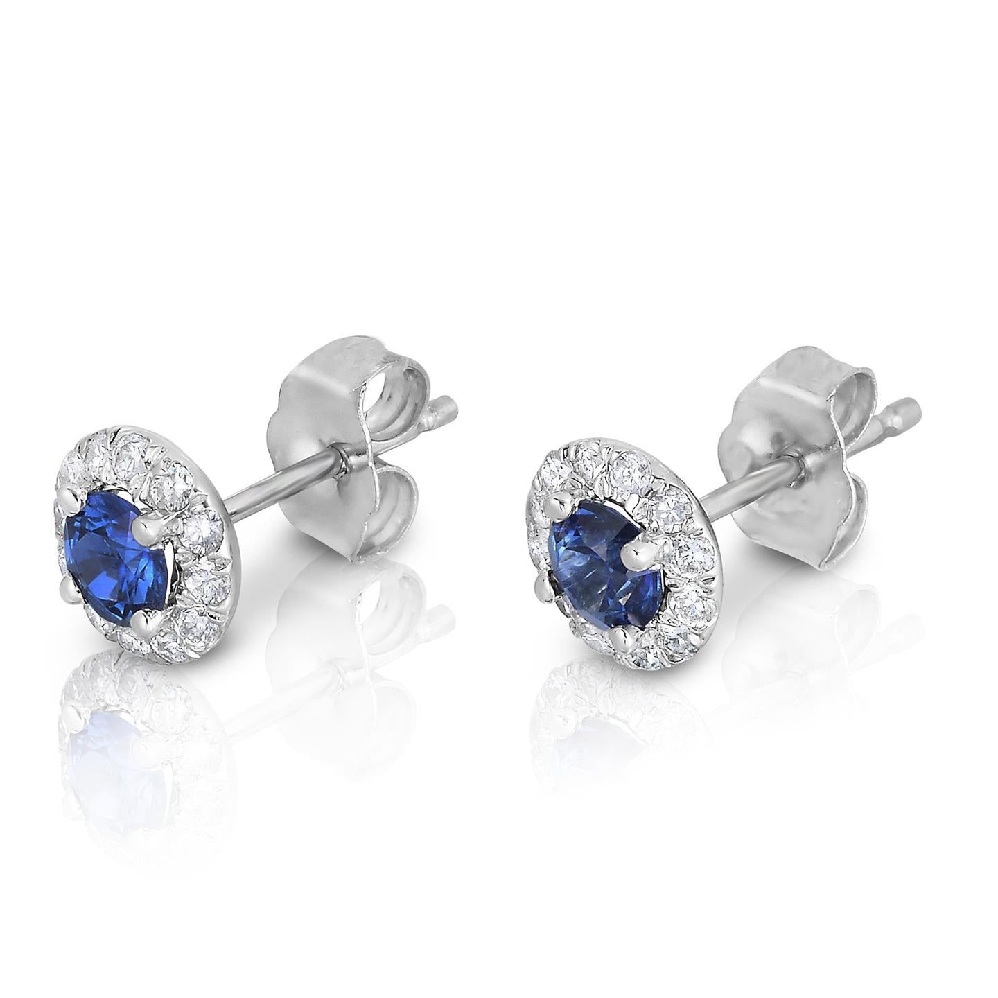Boucles D'oreilles Clous Saphir Et Diamants Taille Ronde 3.40 Carats Or 14K - HarryChadEnt.FR