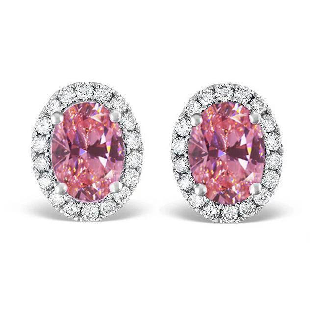 Boucles D'oreilles Clous Saphir Rose Et Diamants 4 Ct Or Blanc 14K - HarryChadEnt.FR
