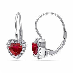 Boucles D'oreilles Créoles En Or Blanc Rubis Rouges Et Diamants Femme Bijoux 2.20 Ct 14K