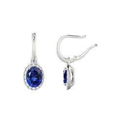 Boucles D'oreilles Créoles Pendantes Saphir Bleu Et Diamants Or Blanc 5 Carats