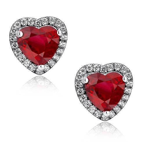 Boucles D'oreilles En Forme De Coeur Rubis Rouge Et Diamants 4.50 Carats Or 14K - HarryChadEnt.FR