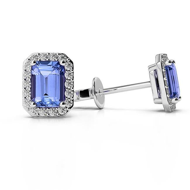 Boucles D'oreilles En Or Blanc Halo Tanzanite Avec Diamants 4 Ct - HarryChadEnt.FR