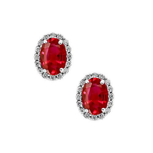 Boucles D'oreilles En Or Blanc Rubis Rouge Avec Halo De Diamants Ronds 2.32 Carats - HarryChadEnt.FR