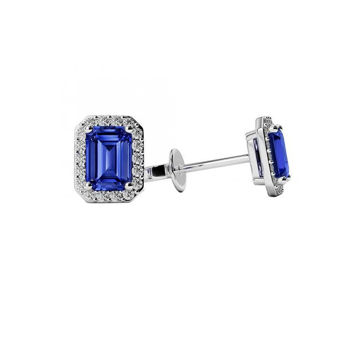 Boucles D'oreilles En Or Blanc Saphir De Ceylan Et Halo De Diamants 3.86 Ct - HarryChadEnt.FR