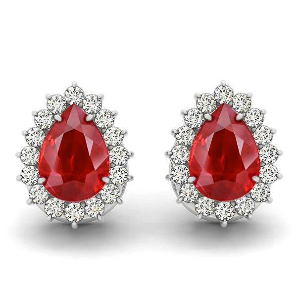 Boucles D'oreilles En Rubis Taille Poire Et Diamant Rond 7.50 Carats - HarryChadEnt.FR