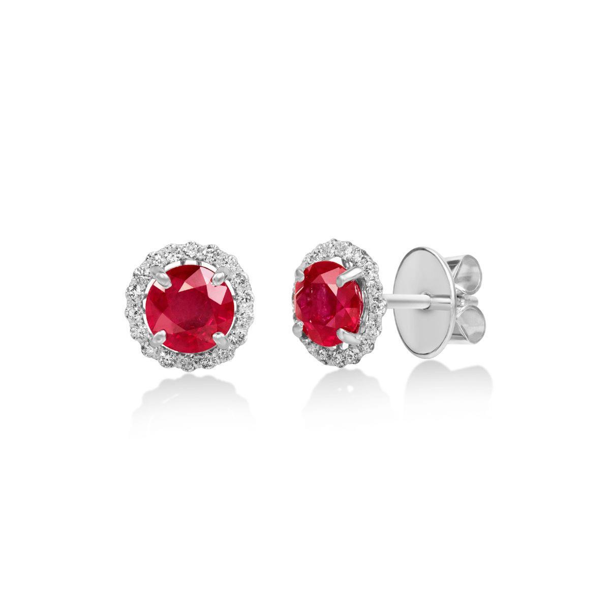 Boucles D'oreilles Goujons Diamants Et Rubis Taille Brillant 4.36 Ct Or Blanc 14K - HarryChadEnt.FR
