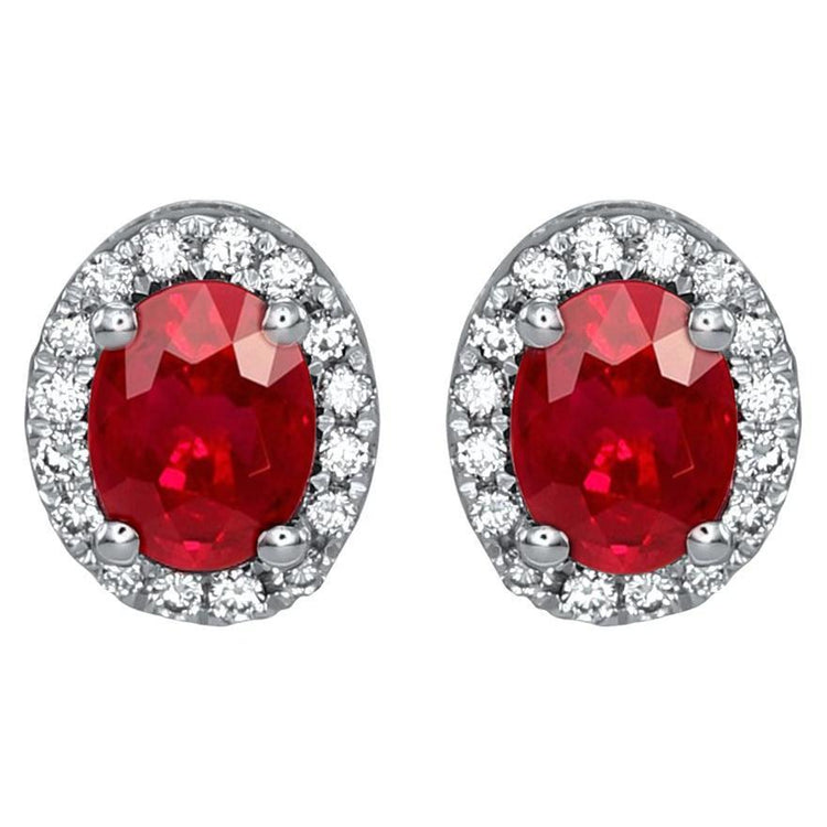 Boucles D'oreilles Goujons Ovale Rubis Et Diamants 6 Carats Or 14K - HarryChadEnt.FR