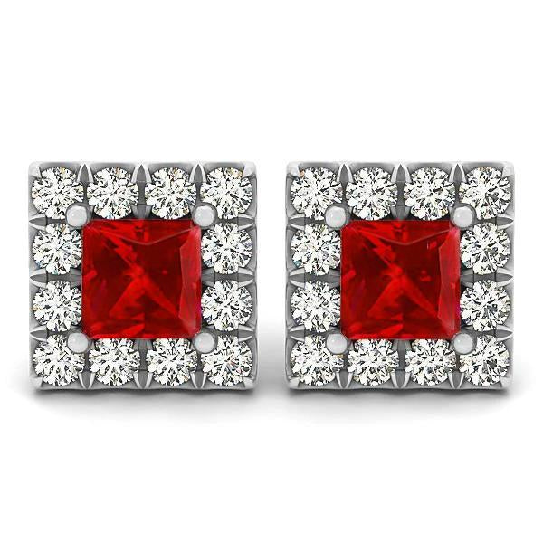 Boucles D'oreilles Goujons Rubis Rouge Et Diamants 6 Ct Or Blanc 14K - HarryChadEnt.FR