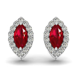 Boucles D'oreilles Goujons Sertie De Griffes Rubis Marquise Avec Diamants Ronds 6 Ct