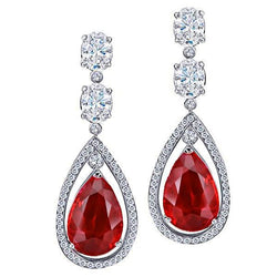 Boucles D'oreilles Goutte Rubis Et Diamants 2.88 Carat Boucle D'oreille Or Blanc
