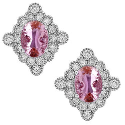 Boucles D'oreilles Halo Diamant Avec Kunzite Rose Or Blanc 22 Carats 14K