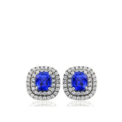Boucles D'oreilles Halo Puces Saphir Ceylan Avec Diamants 3.90 Carats Neuf