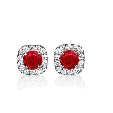 Boucles D'oreilles Halo Stud Rubis Et Diamants 5.70 Carats Or Blanc 14K - HarryChadEnt.FR