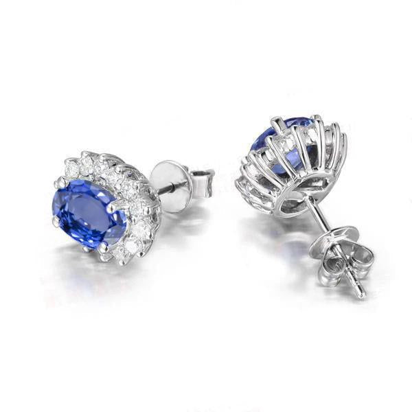 Boucles D'oreilles Halo Studs 14K Blanc 4.10 Carats Saphir Et Diamants Neuf - HarryChadEnt.FR