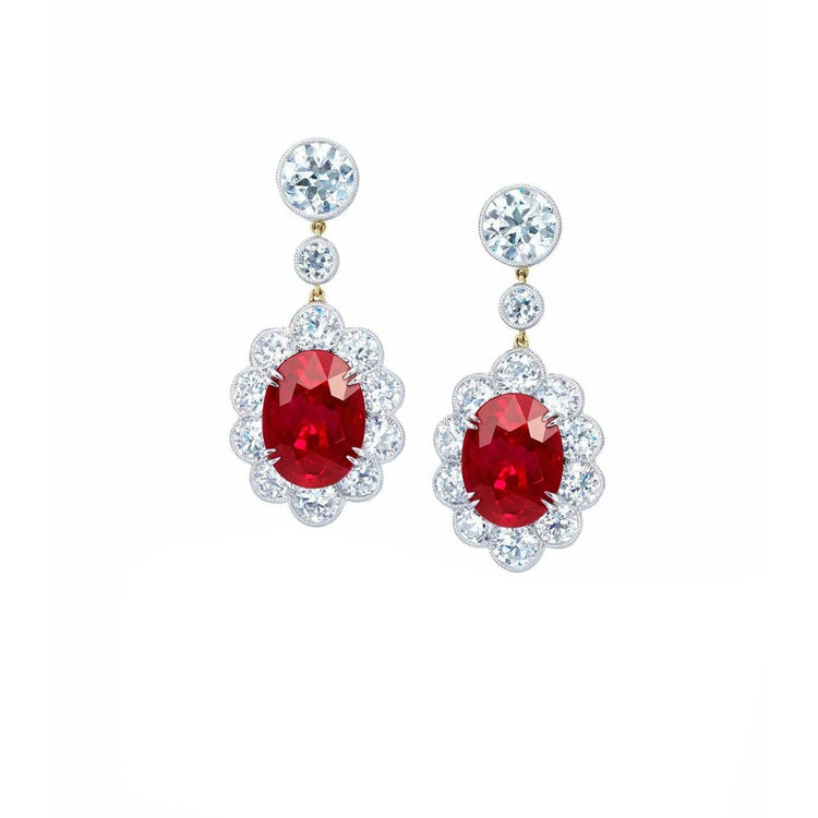 Boucles D'oreilles Lady Dangle 8.10 Carats Rubis Et Diamants Or 14K - HarryChadEnt.FR