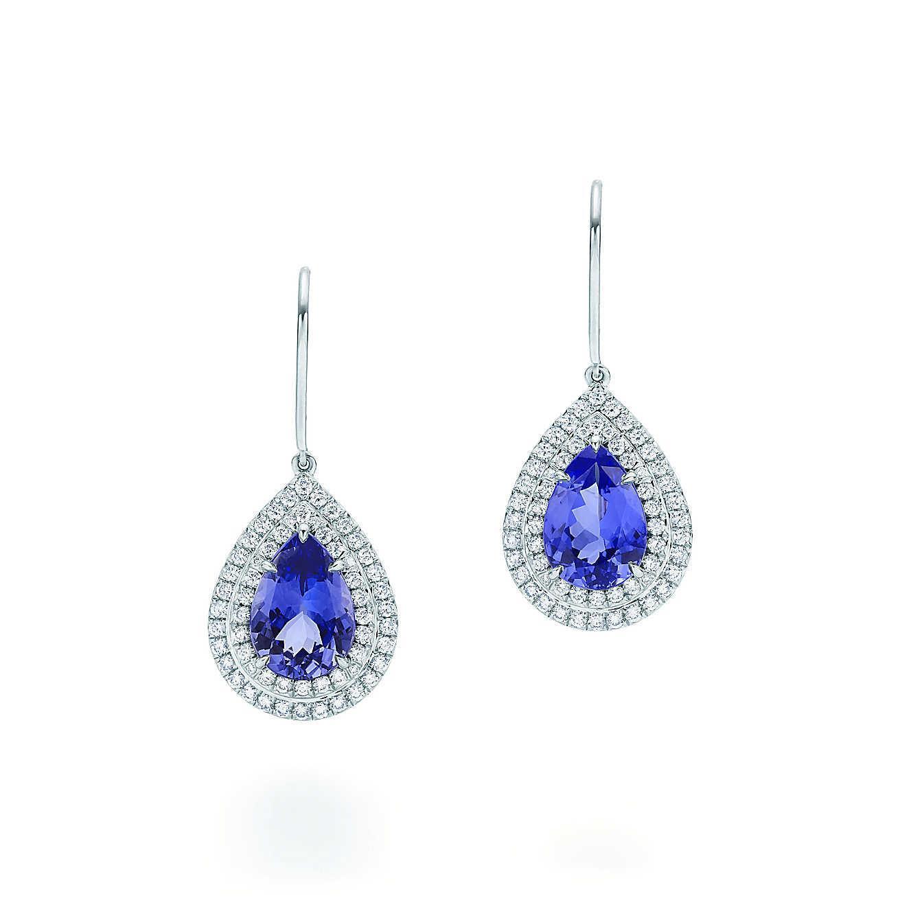 Boucles D'oreilles Lady Dangle Tanzanite Et Diamants 6.16 Carats Or Blanc 14K - HarryChadEnt.FR
