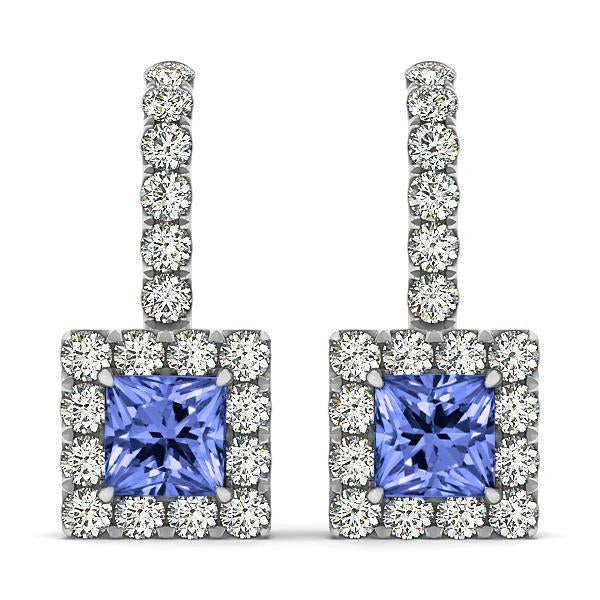 Boucles D'oreilles Lady Pendant 7 Ct Tanzanite Et Diamants Or Blanc 14K - HarryChadEnt.FR