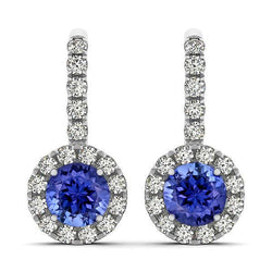 Boucles D'oreilles Lady Tanzanite Et Diamants 5.70 Carats Or 14K