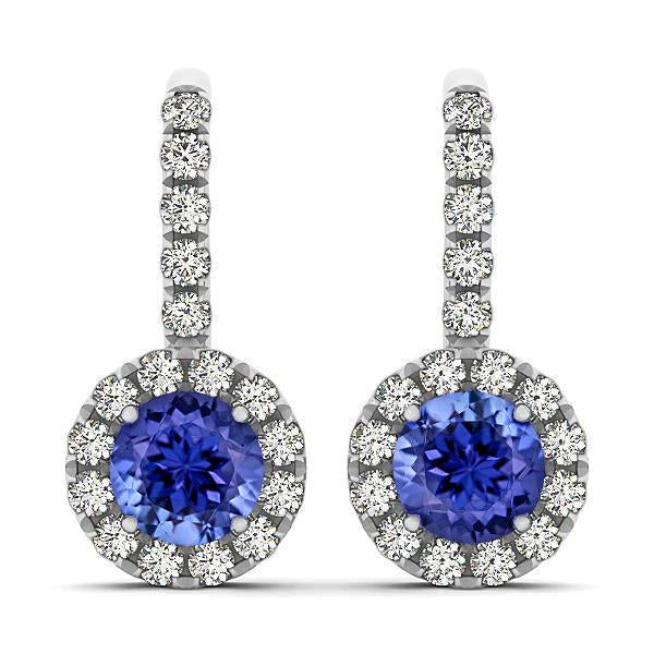 Boucles D'oreilles Lady Tanzanite Et Diamants 5.70 Carats Or 14K - HarryChadEnt.FR