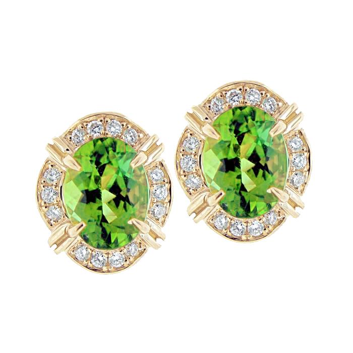 Boucles D'oreilles Or Jaune 14K 12.40 Carats Tourmaline Avec Diamants - HarryChadEnt.FR