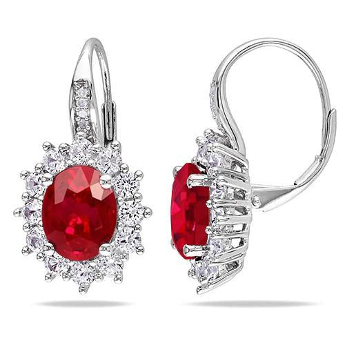 Boucles D'oreilles Ovales Rubis Et Diamants 7.50 Ct Or Blanc 14K - HarryChadEnt.FR