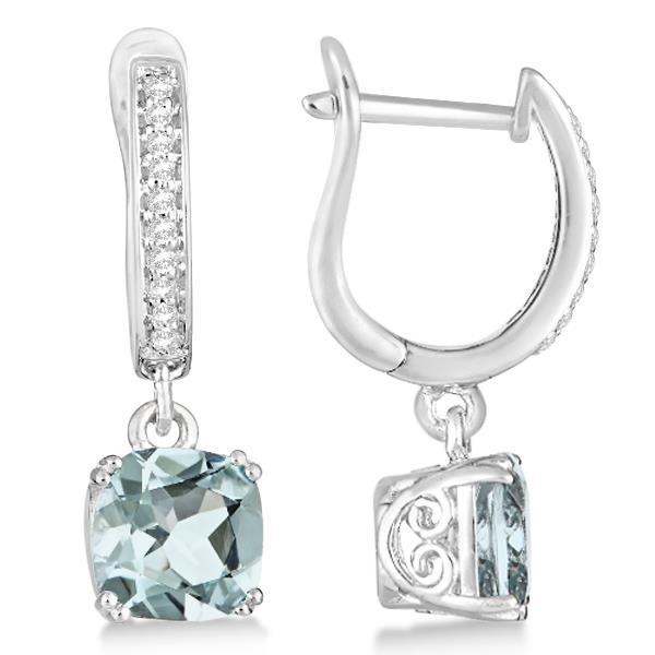 Boucles D'oreilles Pendantes Aigue-marine Bleue Et Diamants 6.10 Ct Or Blanc 14K - HarryChadEnt.FR