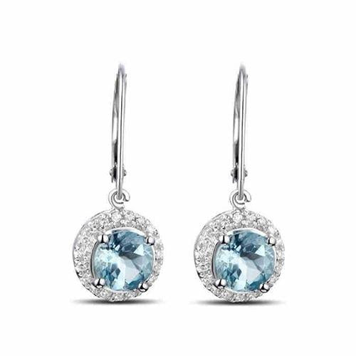 Boucles D'oreilles Pendantes Aigue-marine Et Diamants 6.40 Carats Or Blanc 14K - HarryChadEnt.FR