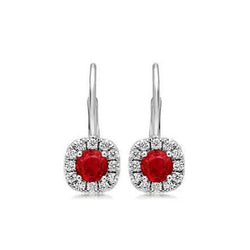 Boucles D'oreilles Pendantes Dames 4.40 Carats Rubis Et Diamants Or Blanc 14K