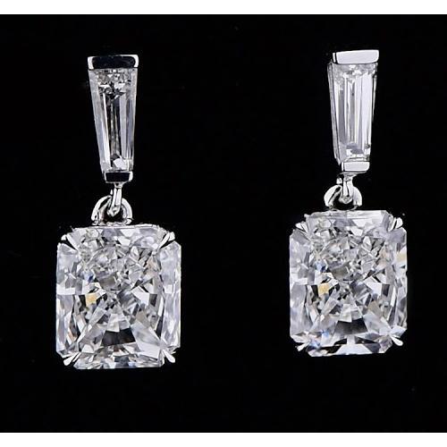 Boucles D'oreilles Pendantes Diamant 5 Carats Radiant Cut Or Blanc 14K - HarryChadEnt.FR