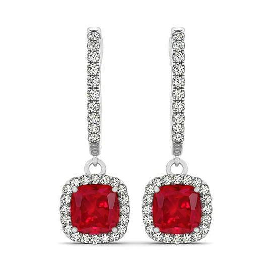 Boucles D'oreilles Pendantes En Or Blanc 14K 6.60 Ct Rubis Et Diamants - HarryChadEnt.FR