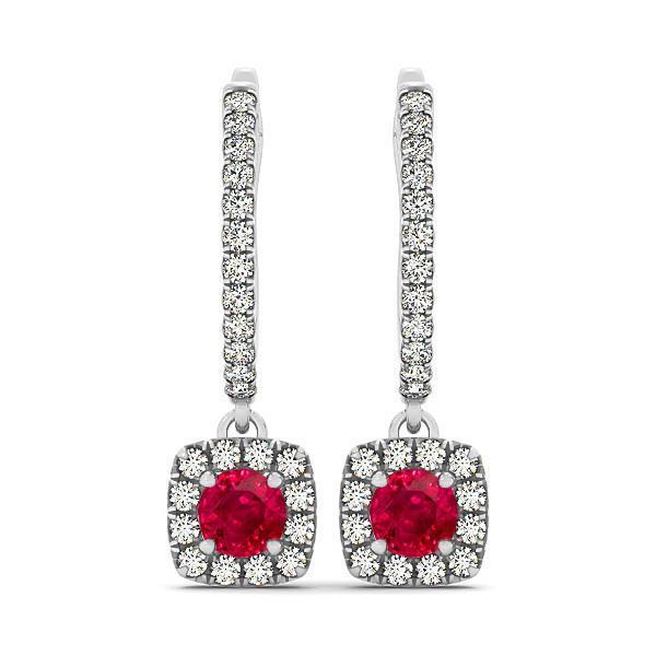 Boucles D'oreilles Pendantes En Or Blanc 14K 7 Ct Rubis Rond Avec Diamants - HarryChadEnt.FR