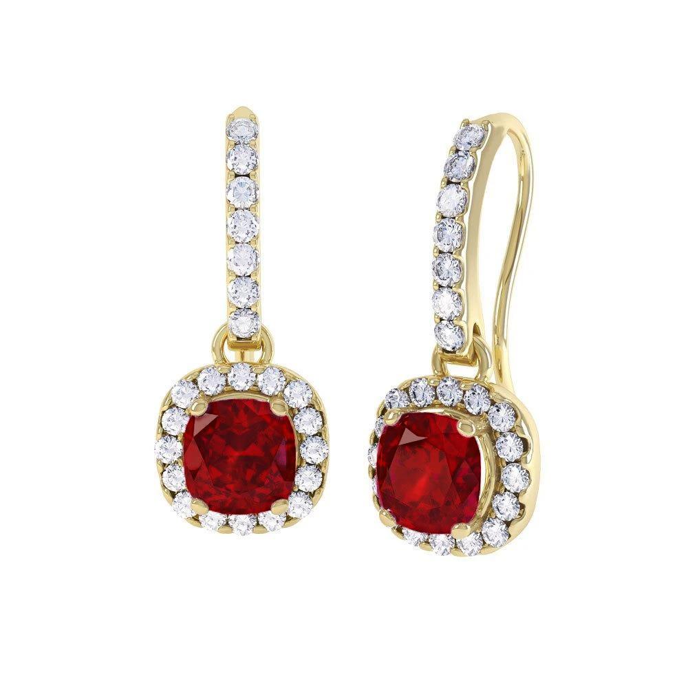 Boucles D'oreilles Pendantes En Or Jaune 14K 5 Carats Rubis Et Diamants - HarryChadEnt.FR