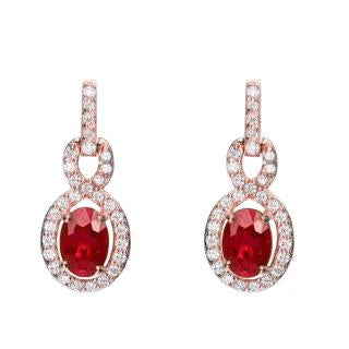 Boucles D'oreilles Pendantes En Or Rose 14K 6.70 Carats Rubis Et Diamants - HarryChadEnt.FR