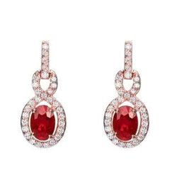 Boucles D'oreilles Pendantes En Or Rose 14K 6.70 Carats Rubis Et Diamants