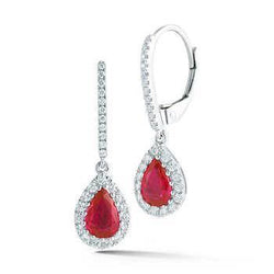 Boucles D'oreilles Pendantes Femme Rubis Et Diamants 4.50 Carats Or Blanc 14K