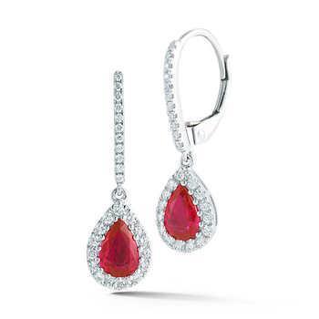 Boucles D'oreilles Pendantes Femme Rubis Et Diamants 4.50 Carats Or Blanc 14K - HarryChadEnt.FR