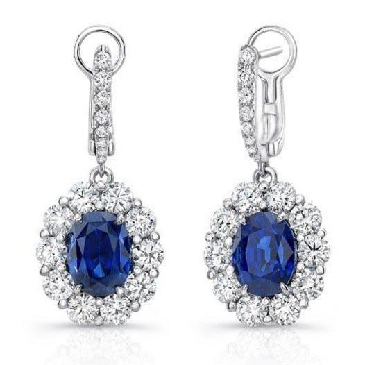 Boucles D'oreilles Pendantes Femme Saphir 6 Carats Et Diamants Or Blanc - HarryChadEnt.FR