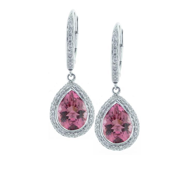 Boucles D'oreilles Pendantes Or Blanc 14K 12.30 Carats Tourmaline Diamants - HarryChadEnt.FR