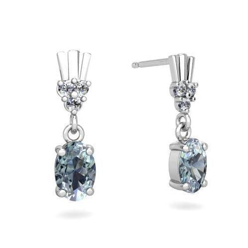 Boucles D'oreilles Pendantes Or Blanc 7.30 Carats Aigue Marine Et Diamants - HarryChadEnt.FR