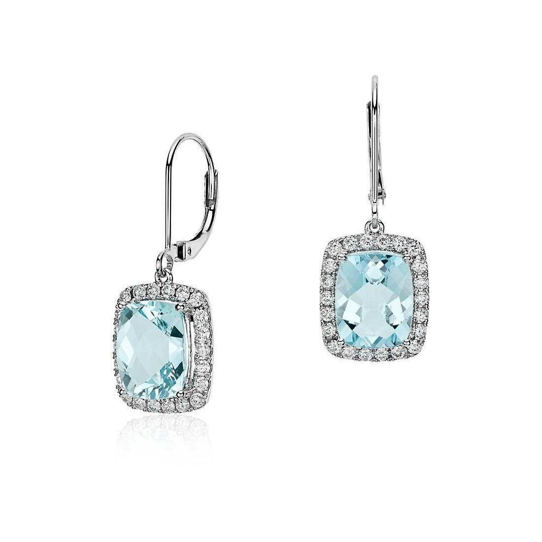 Boucles D'oreilles Pendantes Pour Dames En Or Blanc 14K 6 Ct Aigue-marine Et Diamants - HarryChadEnt.FR