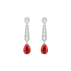 Boucles D'oreilles Pendantes Rubis Rouges Et Diamants 10.50 Carats Or Blanc 14K