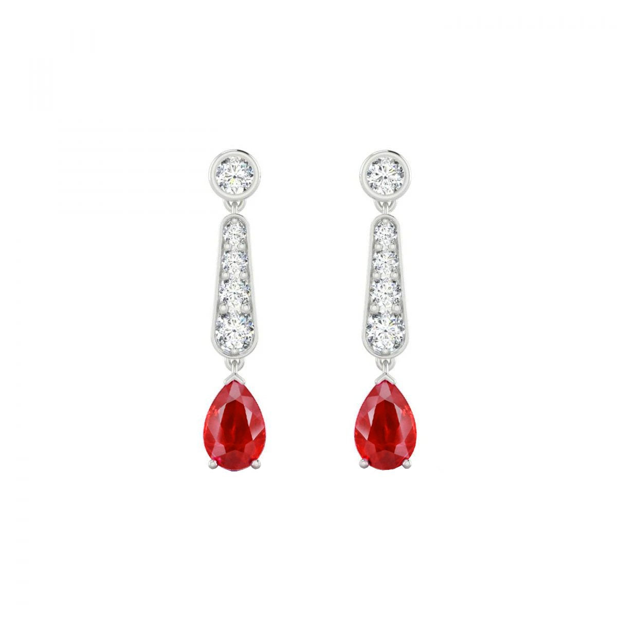 Boucles D'oreilles Pendantes Rubis Rouges Et Diamants 10.50 Carats Or Blanc 14K - HarryChadEnt.FR