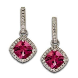 Boucles D'oreilles Pendantes Tourmaline Rose Avec Diamants 9.50 Carats
