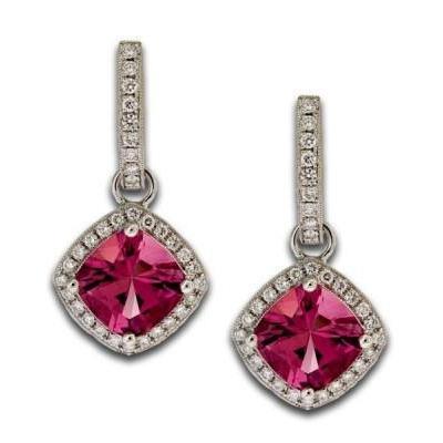 Boucles D'oreilles Pendantes Tourmaline Rose Avec Diamants 9.50 Carats - HarryChadEnt.FR