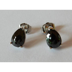Boucles D'oreilles Puces 2 Carats Poire Diamants Noirs Or Blanc Finition 14K