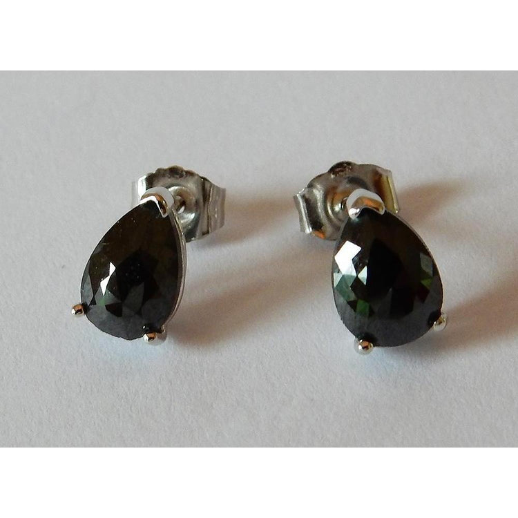 Boucles D'oreilles Puces 2 Carats Poire Diamants Noirs Or Blanc Finition 14K - HarryChadEnt.FR